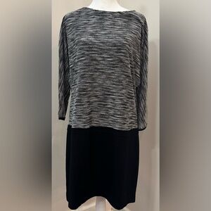Ann Taylor Loft Black White Tweed Dolman Sleeve Contrast Shift Dress Size 8
